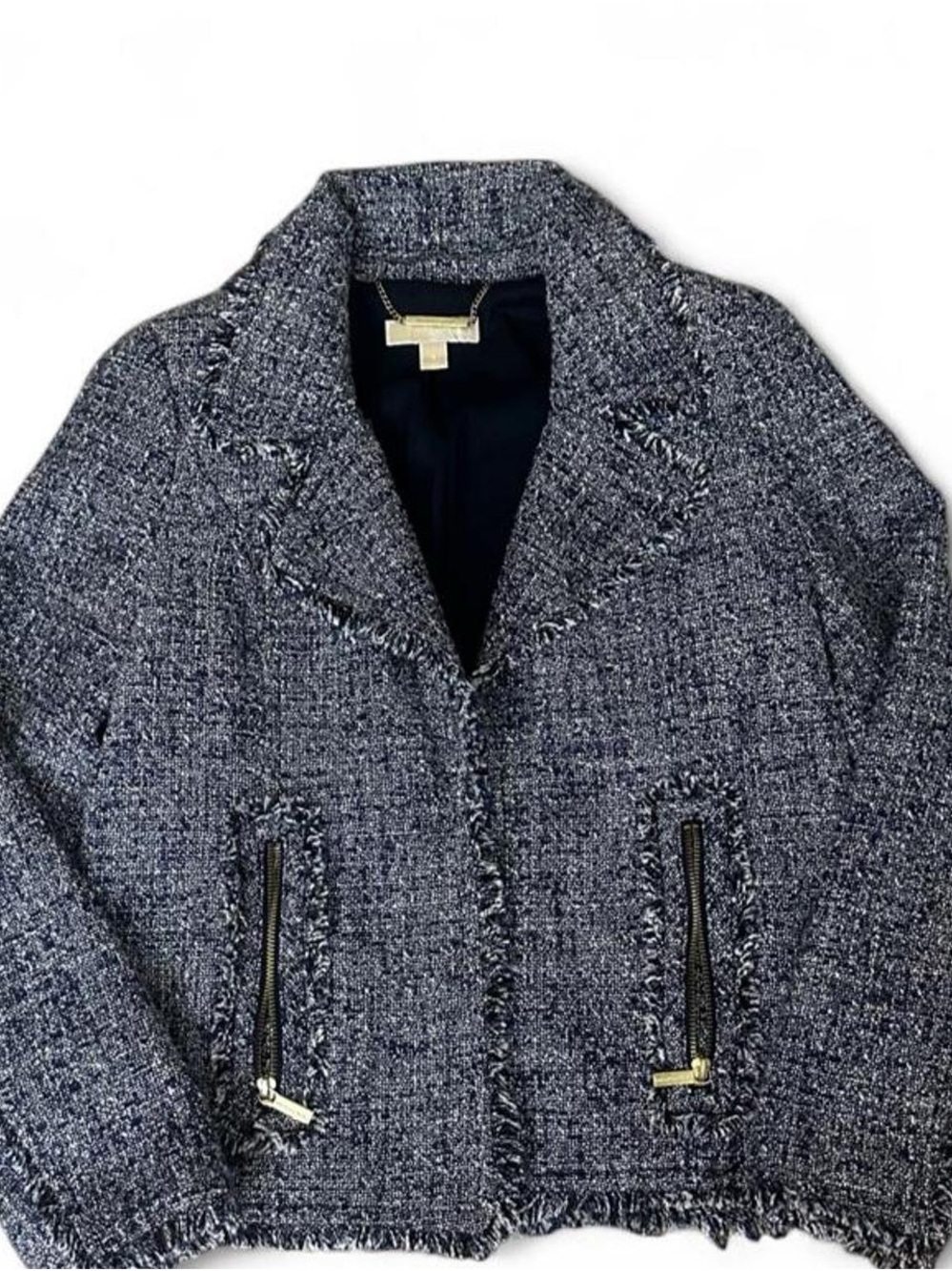 Women Navy Textured Tweed Jacket - Designer Style